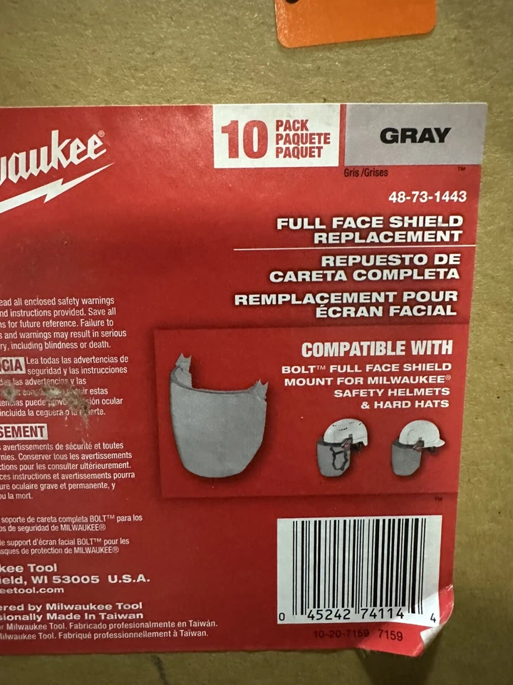 $420 NUEVO Protector Facial Original Milwaukee 48-73-1443 PERNO Reemplazar Paquete de 10 Gris Gm Foto 4 de 4