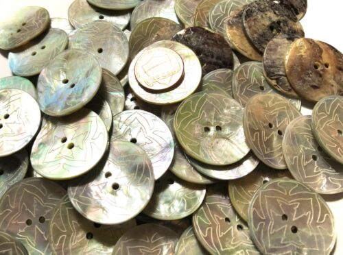 6 PCS ONLY! Large Carved Iridescent Abalone Shell Buttons 28mm 1 1/8" 11658 - Picture 3 of 4