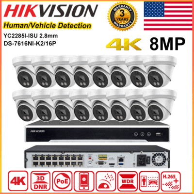 Hikvision 12MP 16ch 16 POE CCTV System 4k 8MP 2-Way Audio IR30 POE IP Camera Lot