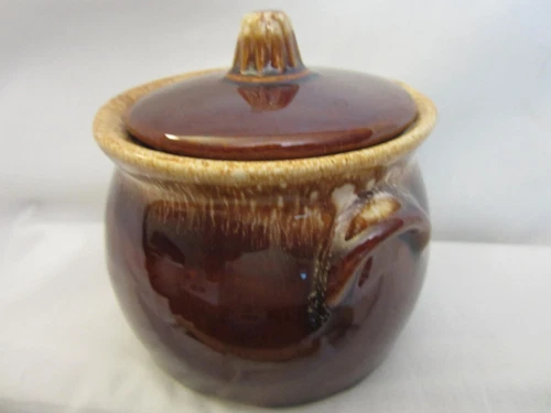 Vintage Hull Pottery Brown Drip Glaze Cookie Jar Bean Pot Wit Lid USA