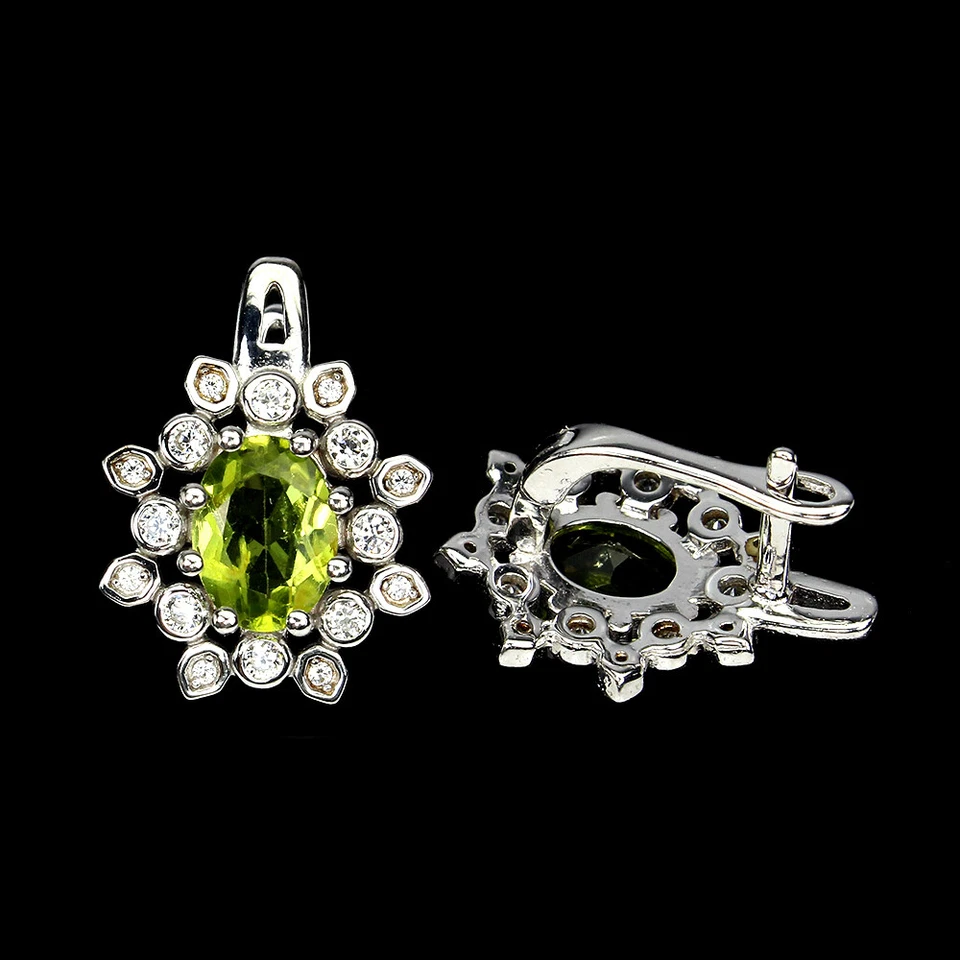 925 Sterling Silver Earrings Oval Peridot 8x6mm Simulated Cz Gemstone Jewelry - Image 3 of 4