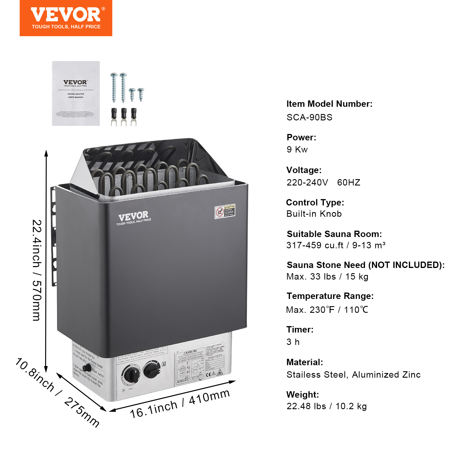 VEVOR 9KW Sauna Heater Stove Wet &amp; Dry w/ Internal Controller Digital 220V