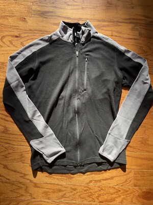 Ibex Black Gray Full Zip Up 100% Merino Wool Jacket with Thumb Holes Size M