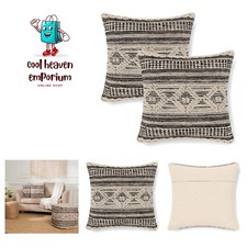 Textured Throw Pillow Cushion Covers-Woven Tufted Decorative Farmhouse Cases ...