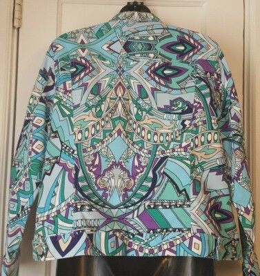 chico-deco♡ CHICO'S 1 Multi Color Art Deco Design Pattern Short Button Up