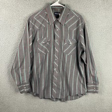 VTG WRANGLER Shirt Mens 17.5 35 X-Long Tails Striped Pearl Snap Cowboy Cut