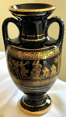 GORGEOUS Vintage RARE ''Spyropoulos'' Vase Cobalt Blue 24k Gold Handmade in Greece