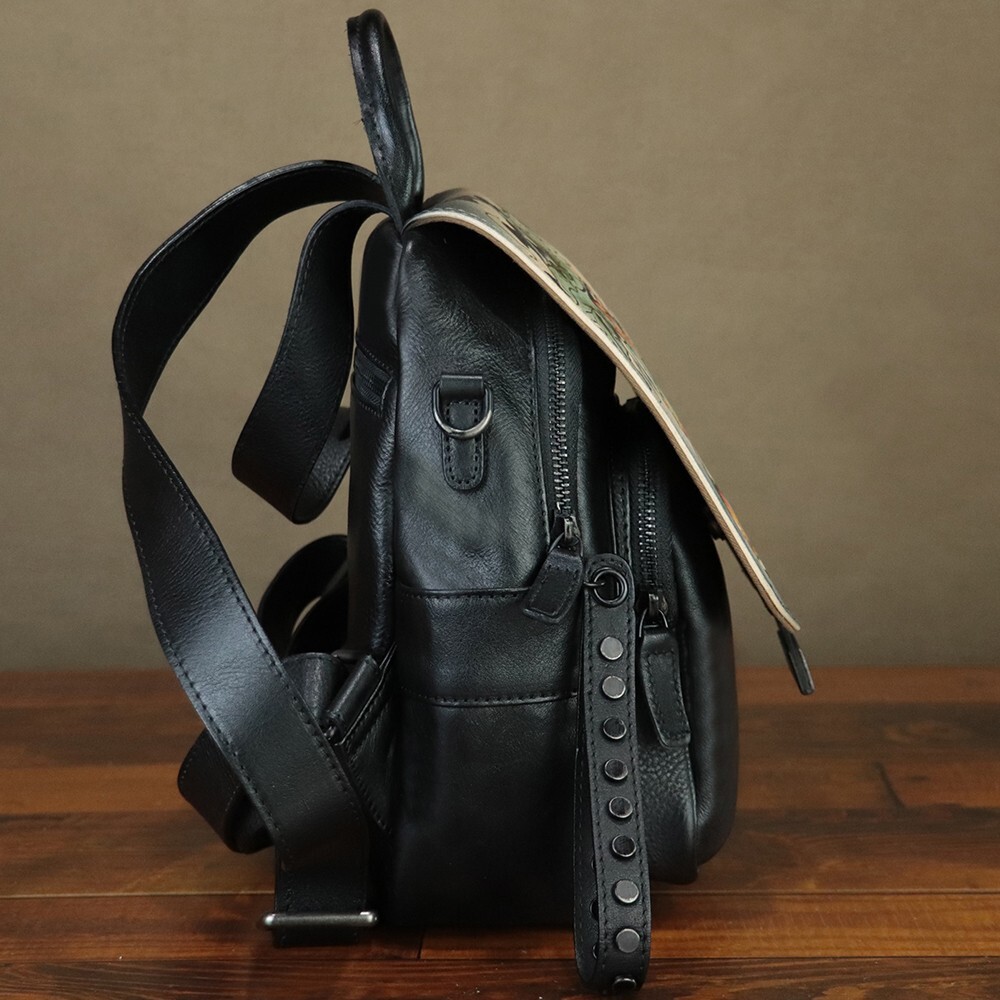 Genuine Leather Backpack for Women Hand Painted Retro  display picture 3