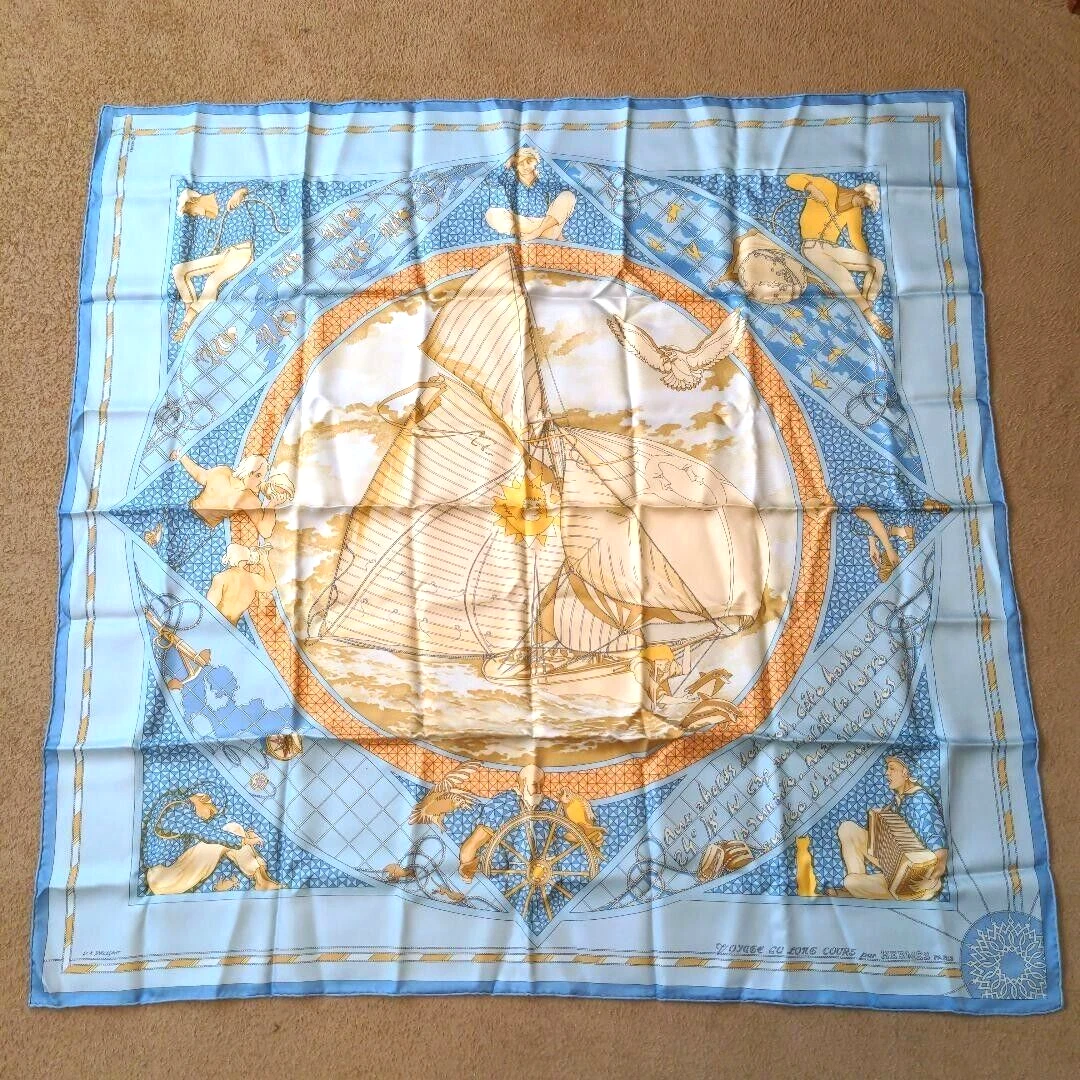 RARE VINTAGE HERMES Silk Scarf "VOYAGE au LONG COURS"