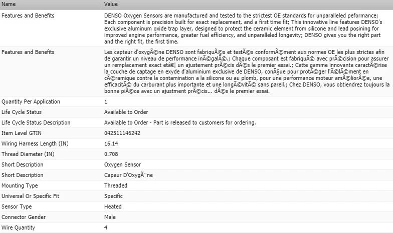 Sensor de oxígeno derecho Denso aguas abajo para Toyota Tundra 2010-2013 V8-4,6 L Foto 2 de 4
