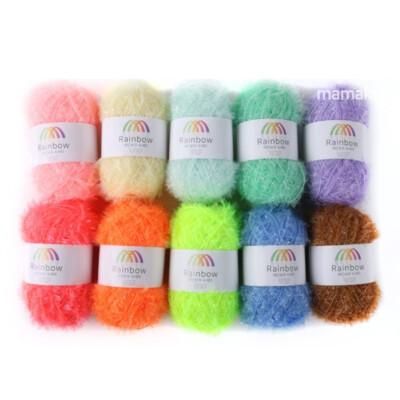 Mama Knit Rainbow Crochet Scrubby Yarn 10 SET(B) Skeins Assorted Colors 