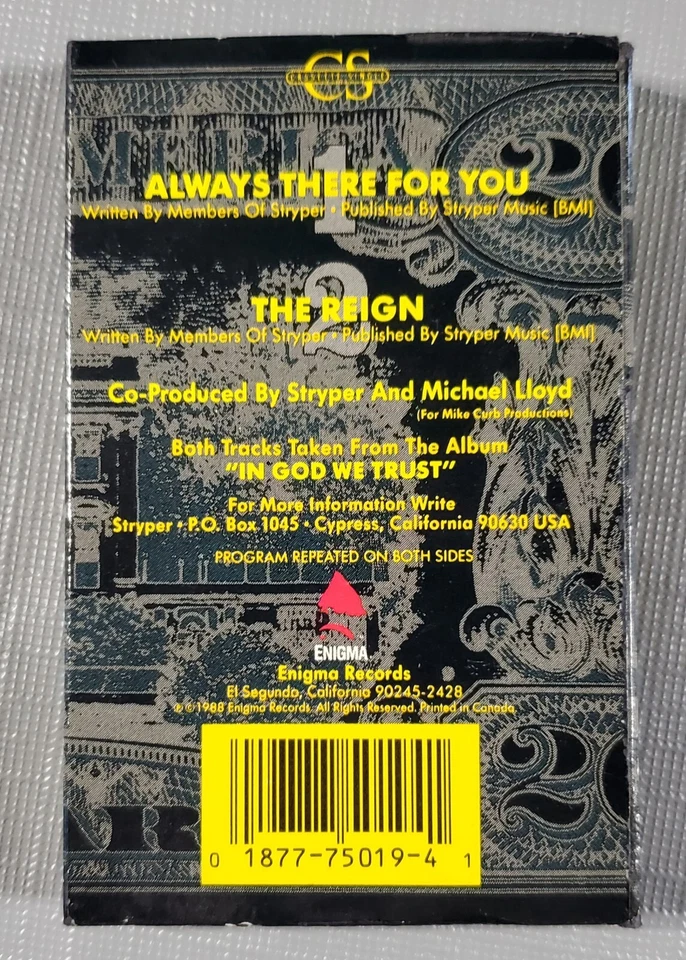 Stryper: Always There For You, Maxi Single Cassette 4BX-75019, 1988 VG+ r - Image 2 of 4