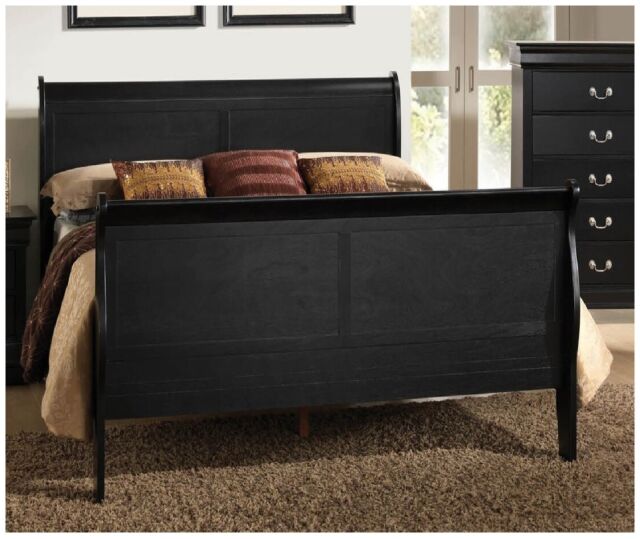 Casual Style Queen Size Sleigh Home Bedroom Black Headboard 