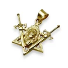 Two Victory Swords with Lion of Judah and Star of David Pendant in 14K Gold