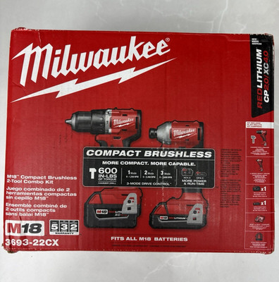 Milwaukee M18 Brushless 3693-22CX Drill/Driver Impact Driver 2 Batts 18V