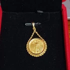 Walking Liberty Gold Coin Pendant with 14k rope chain frame