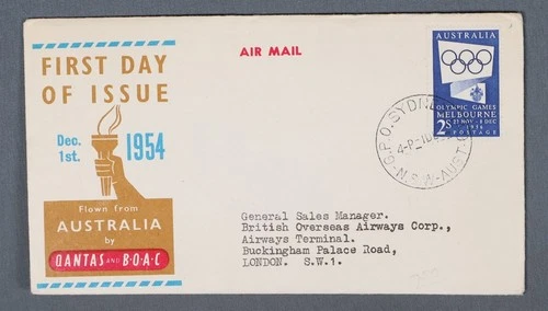 MayfairStamps Australia FDC 1954 Melbourne Olympic Torch Flown by Qantas Air Mai