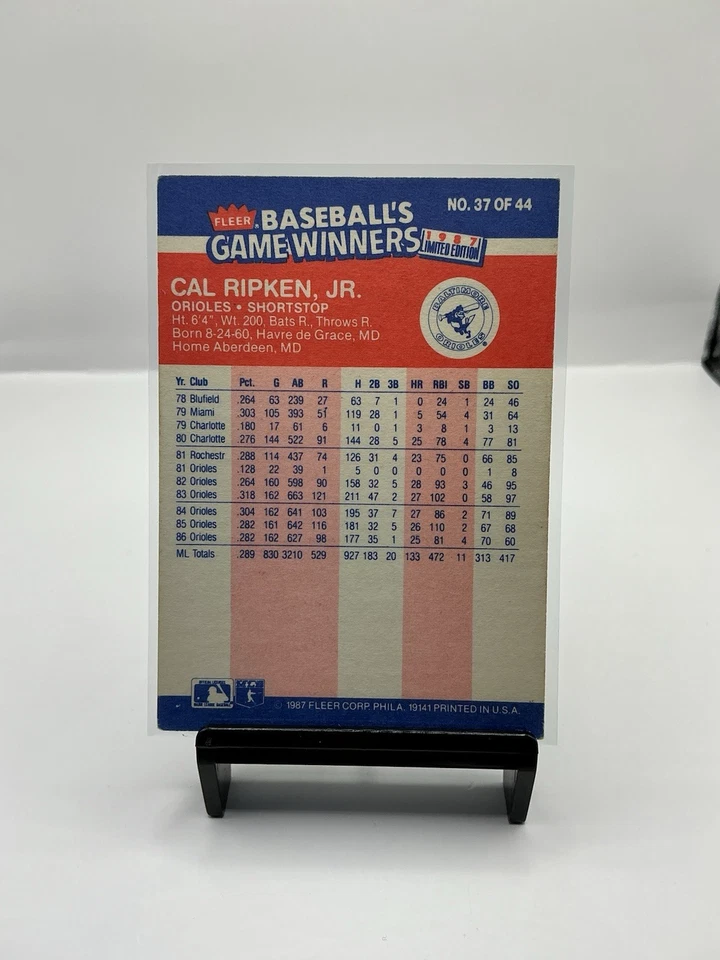 1987 Fleer Limited Edition Baseball's Game Winners - Cal Ripken #37 - Image 3 of 3