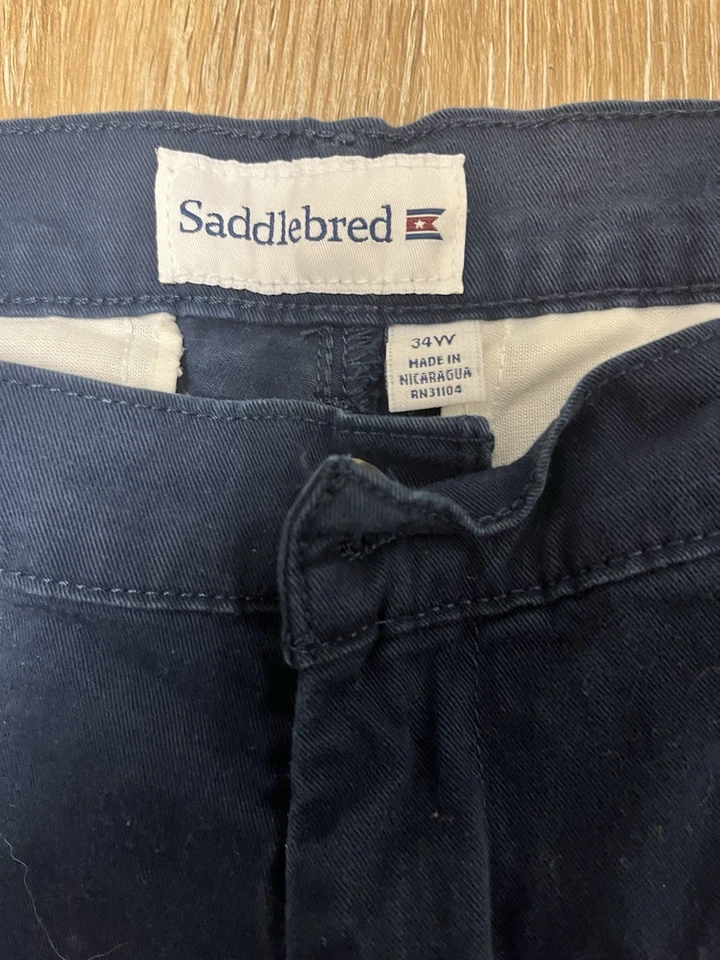 Pantalones cortos chinos Saddlebred para hombre frente plano talla 34 azul oscuro 6 en entrepierna algodón Foto 2 de 4