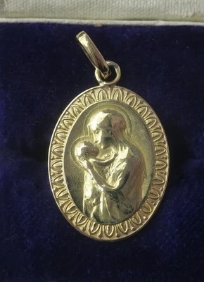 DROPSY Grande médaille pendentif Vierge à l’Enfant 1935 - Or jaune 18 carats - Bild 1 von 4