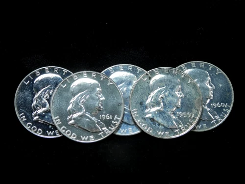 1959, 1960, 1961, 1962, & 1963 50c Proof Franklin Silver Half Dollars