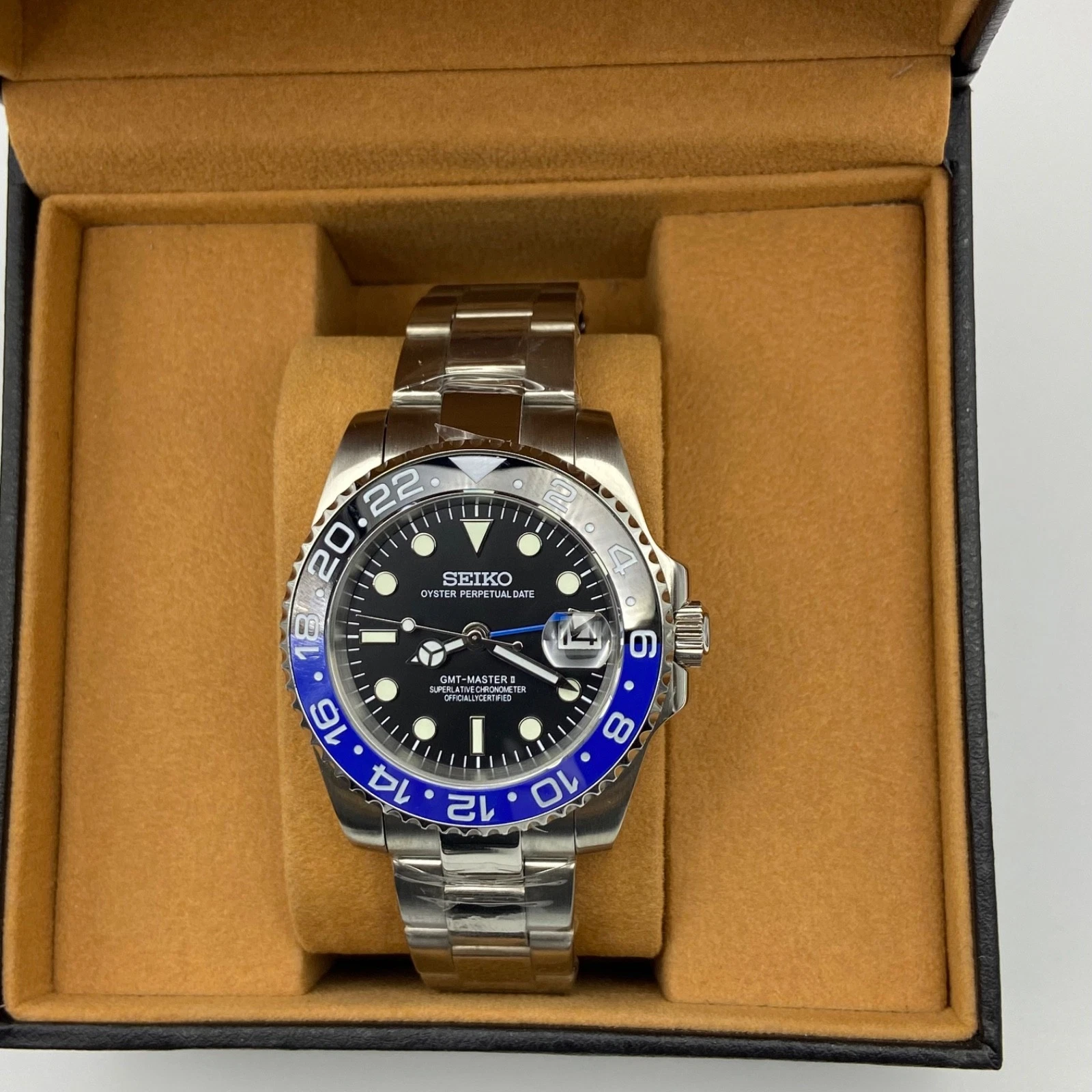 GMT Master Style Seiko Mod Watch Batman