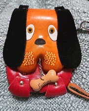 Leather Puppy Dog Coin Purse  Wristlet Key Chain Las Vegas Souvenir 