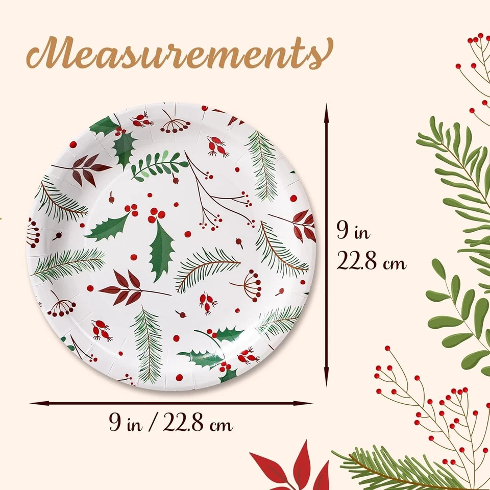 可生物降解圣诞冬青餐盘 - 一次性时尚 50 包 — 第 4/4 张图片