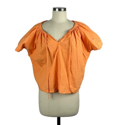 MATTEAU Vibrant Orange Drawcord Popover Blouse Size 2 - US 4 Women's Statement
