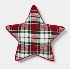 Star Shaped Trad Holiday Decorative Pillow - Threshold NEW! Christmas Plaid 15”
