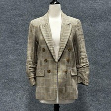 Veronica Beard Blazer Womens 8 Beige Beacon Dickey Jacket Plaid Ruched Sleeves