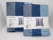 Ikea Vattenvan 20" x 20" throw pillow covers blue velvet stripe x2 NEW