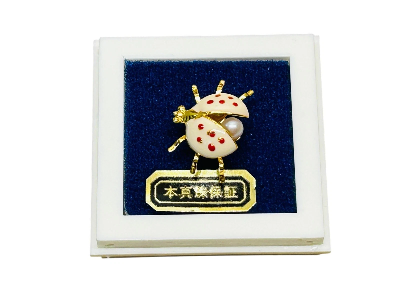 Vintage Mikimoto Pearl Island Ladybug Pin Enamel Brooch Genuine Akoya