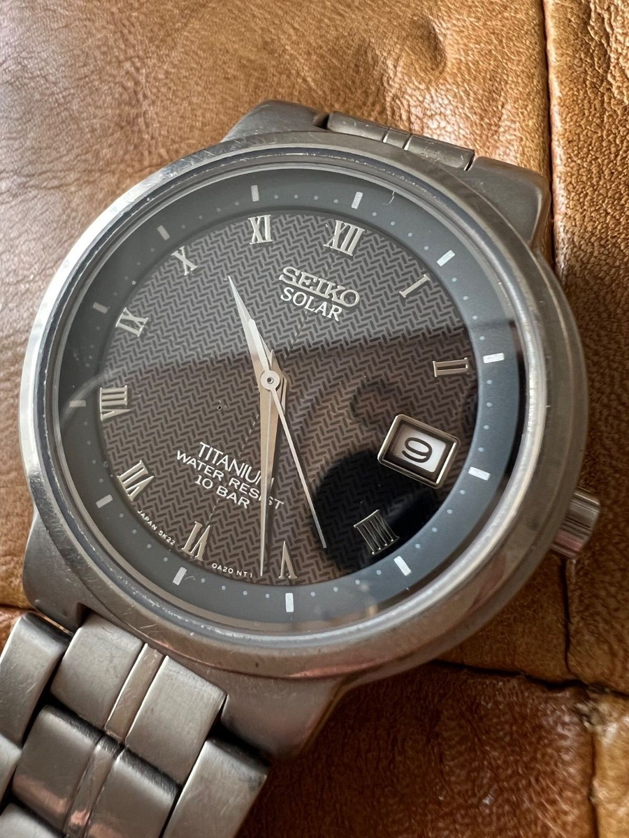 SEIKO Solar Titanium Watch Model 5K22-0A20 Tested Excellent 