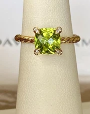 David Yurman 18K Yellow Gold Peridot Chatelaine Ring 4.5 7mm