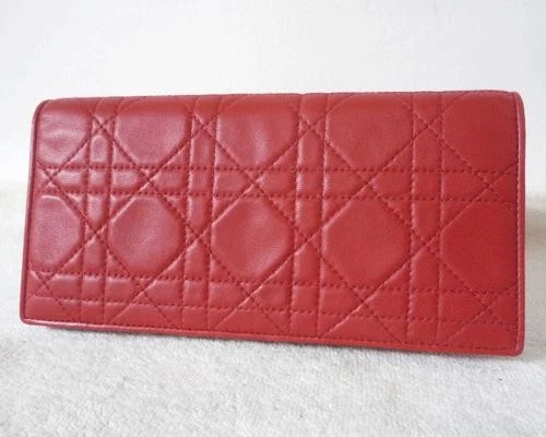 Portefeuille long bi pli Christian Dior cuir cannage rouge 4230