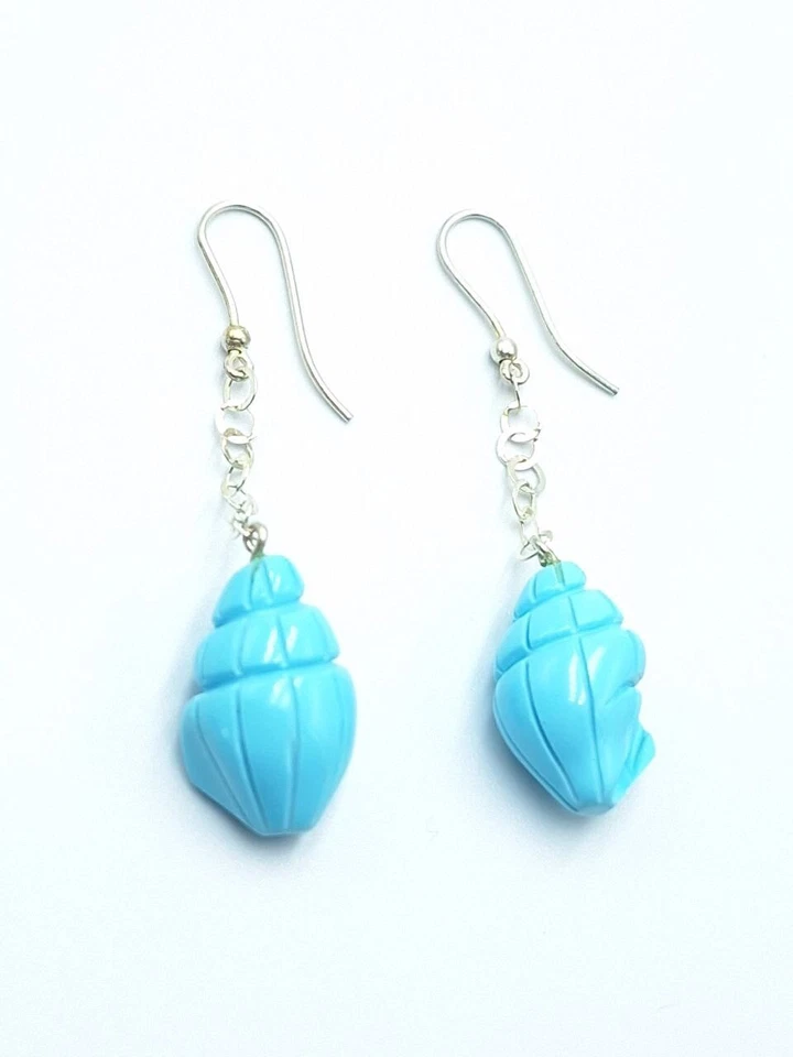 Orecchini pendenti Di Turchese In Argento 925 Placcato In ORO BIANCO Conchiglia - Immagine 3 di 4