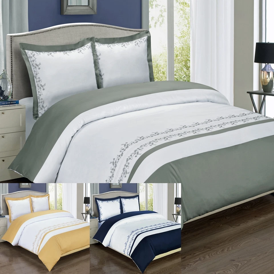 Juego de fundas nórdicas contemporáneas suaves bordadas Amalia 100 % algodón diseño floral Foto 2 de 2