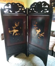 Antique Screen Divider Japanese Lacquered Carved Inlaid Shibayama Meiji  