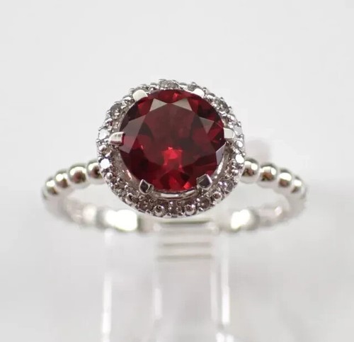2.30 Round Cut Lab-Created Garnet Halo Engagement Ring 14K White Gold Plated