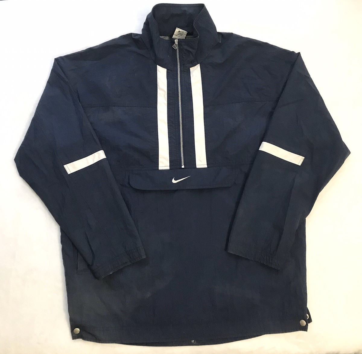ジャケット・アウター NIKE fooded jacket 90s center swoosh L Vintage Nike Center Swoosh Heavy Coat 2xl Black Blue 90s