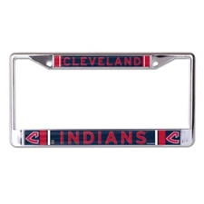 CLEVELAND INDIANS COOPERSTOWN CHROME METAL LICENSE PLATE FRAME DOMED GRAPHICS