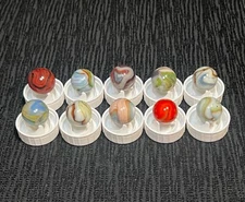 Lot of 10 JABO Joker Marbles Display Stands & Case Very Nice Approx 5/8”- 23/32”