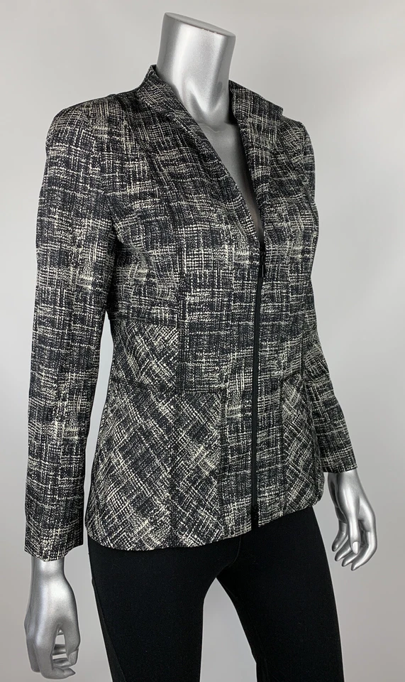 Lafayette 148 New York Blazer 6 Black White Full Zip Collar Long Sleeve - Изображение 2 из 4