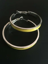 Yellow and Silver Medium Hoop Earrings