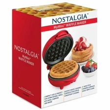 Nostalgia My Mini™ Waffle Maker VWMMWF5RD "Red" Compact 5" Non-Stick Dorms RVs 