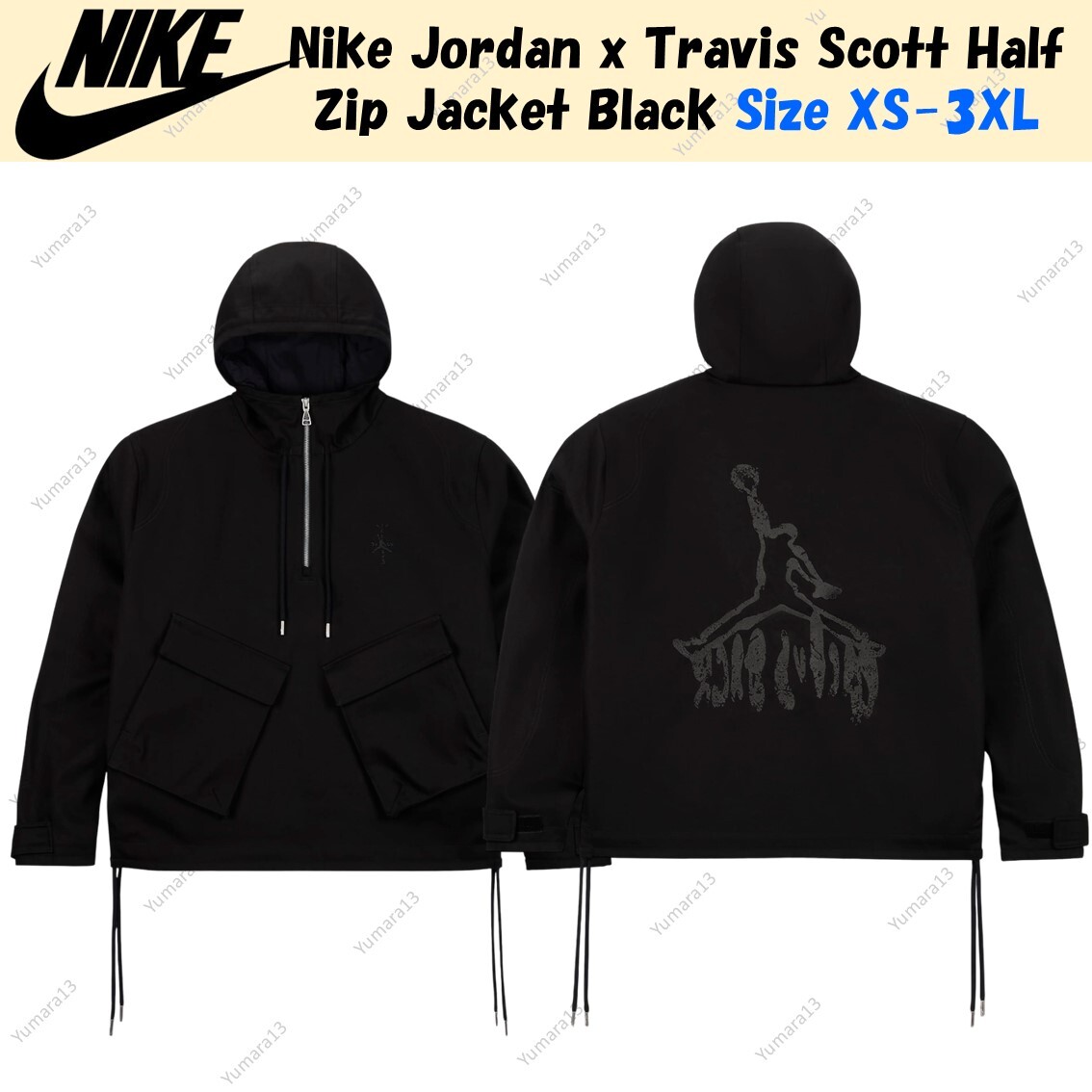 トップス Air Jordan x Travis Scott Half ZipJacket Nike Jordan x Travis Scott Half Zip Jacket Black XS-3XL