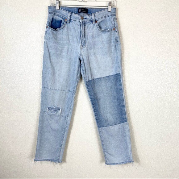 Gap Light Wash Patchwork Distressed Girlfriend Je… - image 1