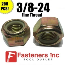 (Qty 250) 3/8-24 Fine Grade 8 Nylon Insert Lock Nuts Nylock Yellow Zinc Plated 