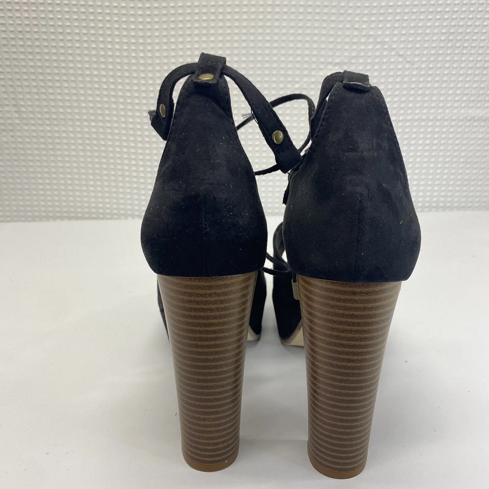 Just Fab Negro Gamuza Puntera Abierta Tacón Atado Talla 10 Foto 4 de 4